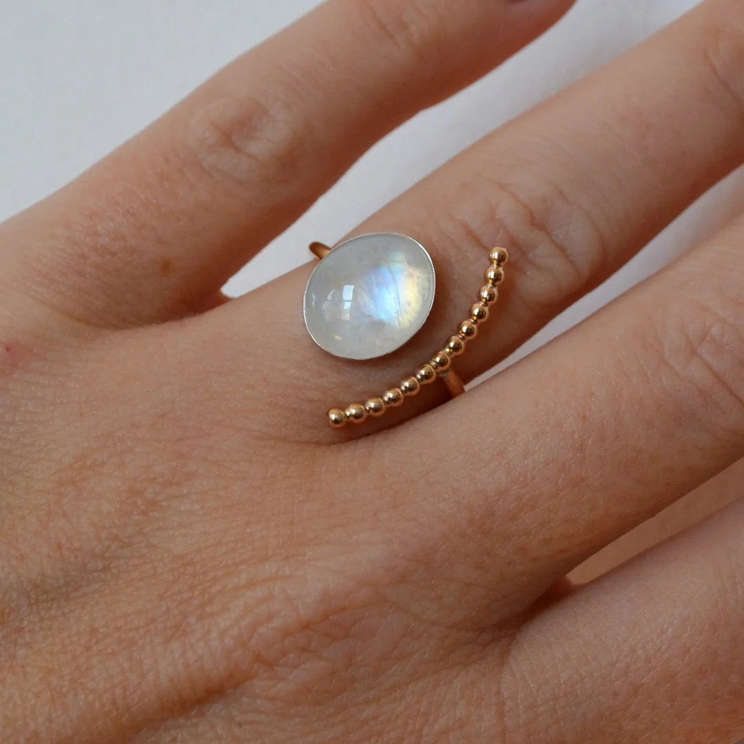 Natural Moonstone Oval Stone Adjustable Ring