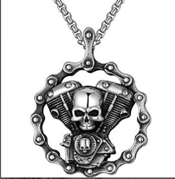 Motorcycle Wind Skull Stainless Steel Pendant Necklace