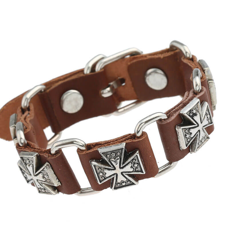 Trendy Punk Style Cowhide Bracelet Leather Link Combination Bracelet