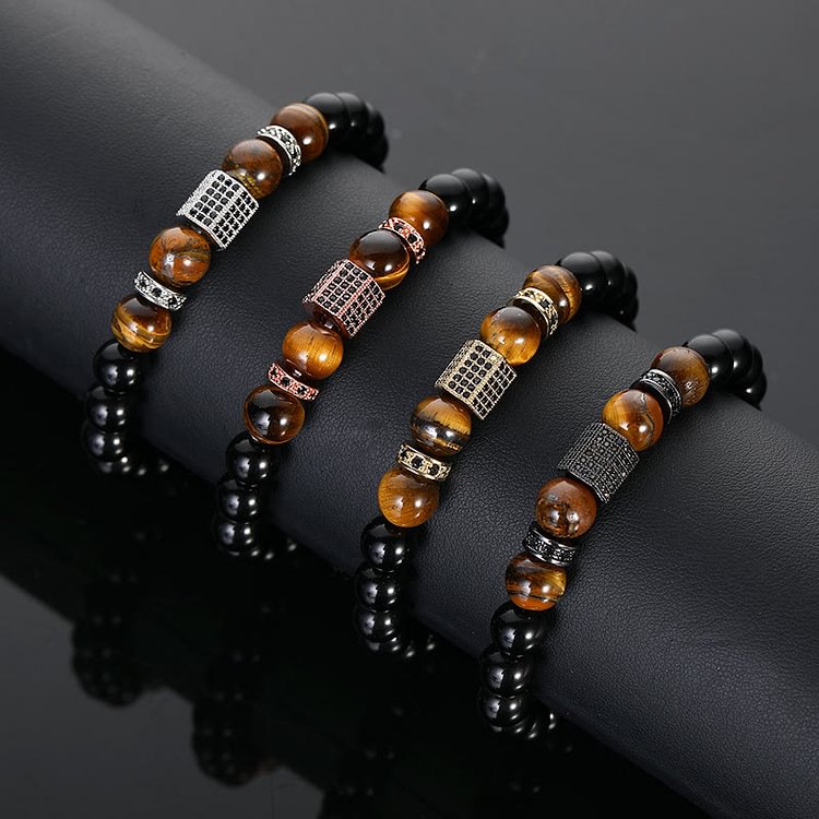 Men's Frosted Black Bead Tiger Eye Bracelet