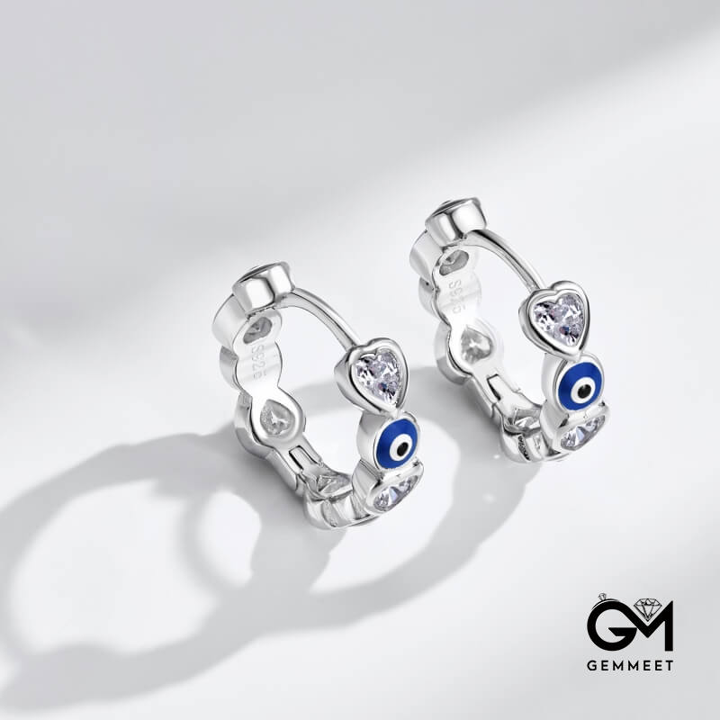 S925 Sterling Silver Heart Blue Drop Glue Devil's Eye Earrings