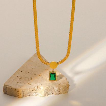 Rectangle Shape Pendant Wide Chain Necklace