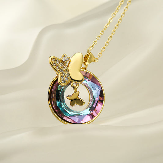 Cute Hollow Hoop Butterfly Totem Pendant Necklace