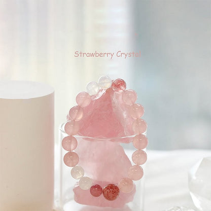 Rose Strawberry Clear Quartz Beaded Bracelet