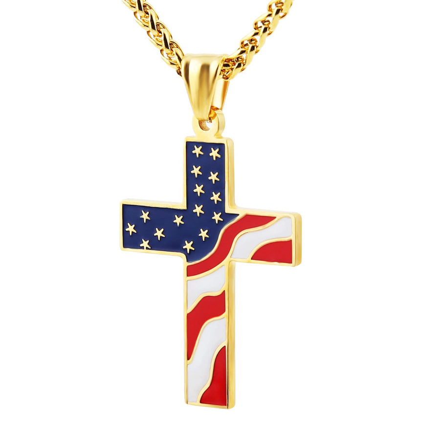 American Flag Cross Religious Jewelry Pendant Necklace