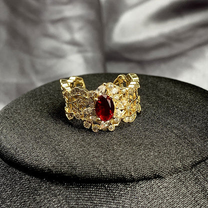 Buccillati Craft Retro Literary and Art Palace Hollow Imitation Ruby Ring