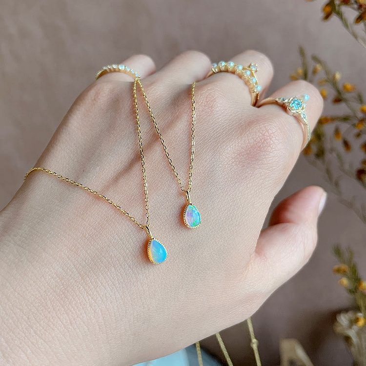 Opal Ring Earrings Drop Shape Pendant Necklace