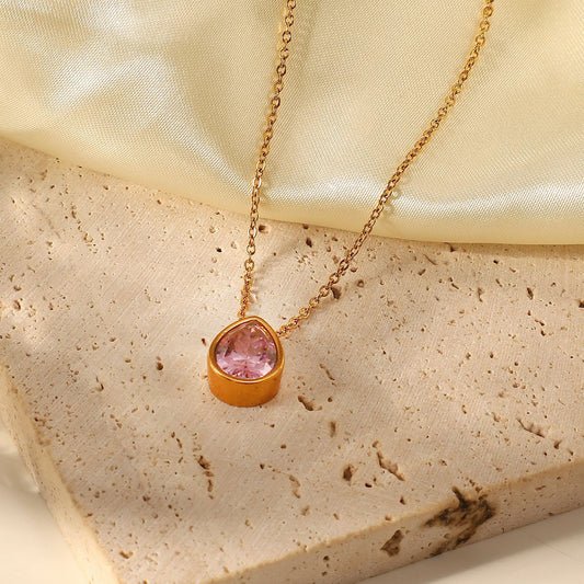 Drip Shape Color Crystal Hollow Pendant Necklace