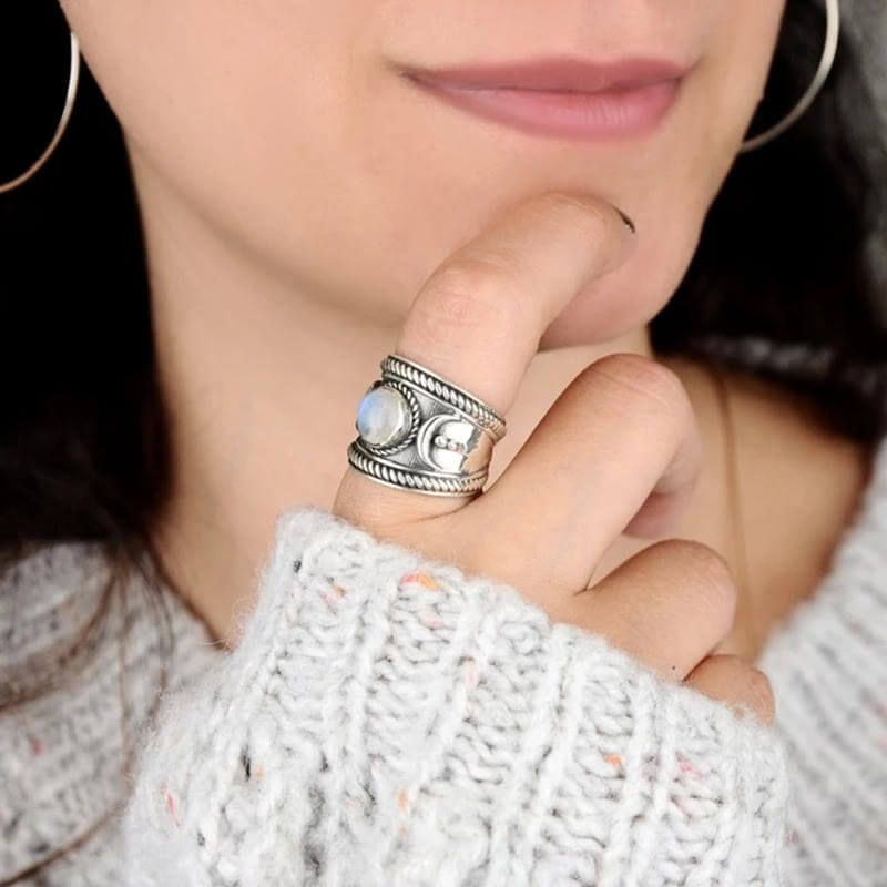 Boho Moon Moonstone Ring