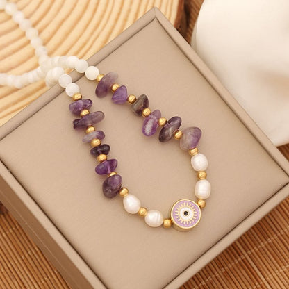 Natural Moonstone Pearl Evil Eye Necklace