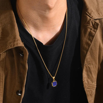 Square Pendant Men Long Sweater Chain Necklace