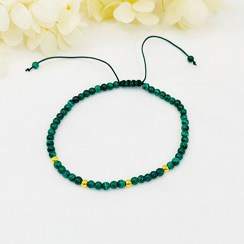 Flower Green Stone Woven Bead Bracelet