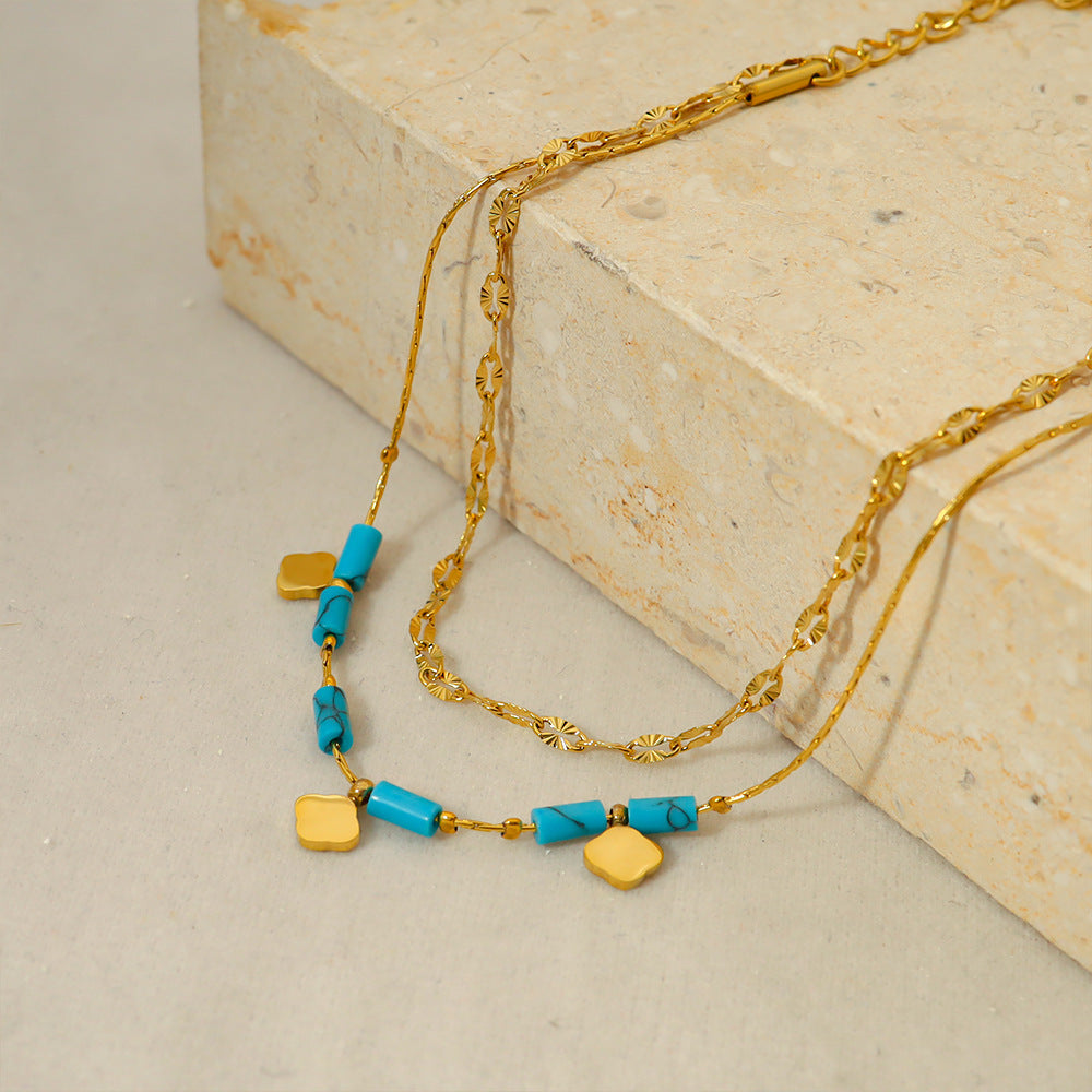 2 Layers Cylinder Bead Turquoise Bracelet