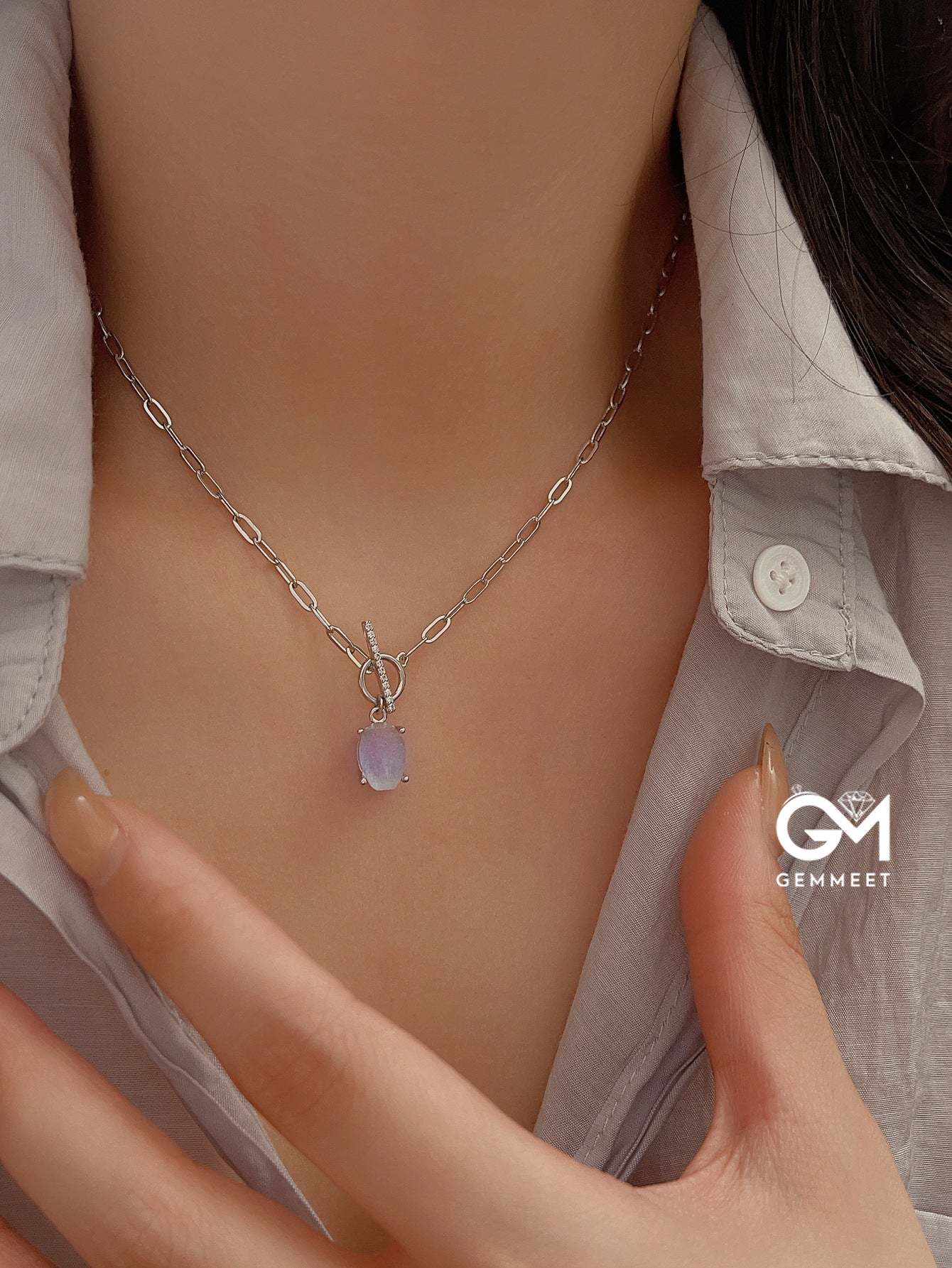 S925 Simple Buckle Moonstone Pendant Necklace