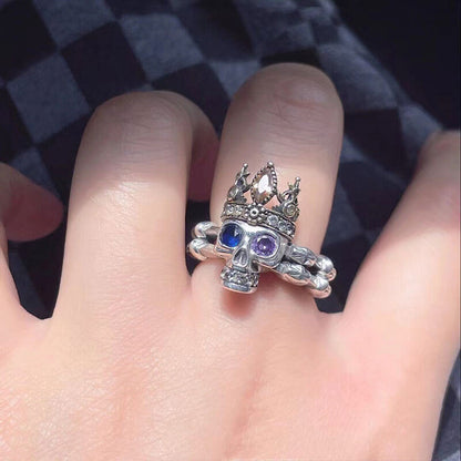 Vintage Blue Purple Zirconia Skull Crown Ring