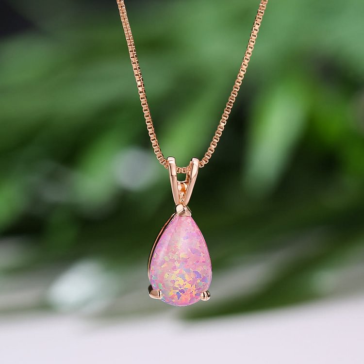 Synthetic Opal Water Drop Pendant Simple Necklace