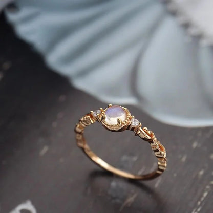 Natural Moonstone Zircon Delicate Ring