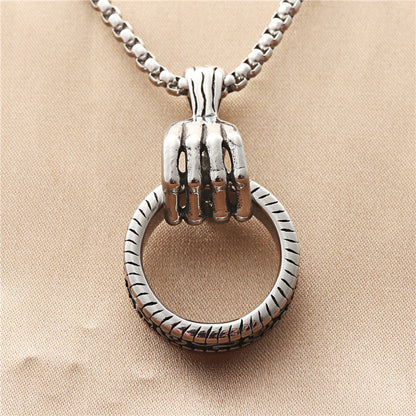 Titanium Steel Skull Claw Circle Pendant