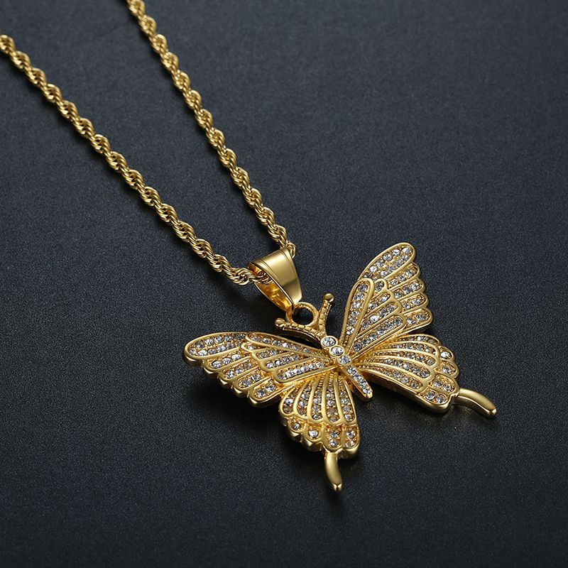 Hip Hop Full Zirconia Butterfly Pendant