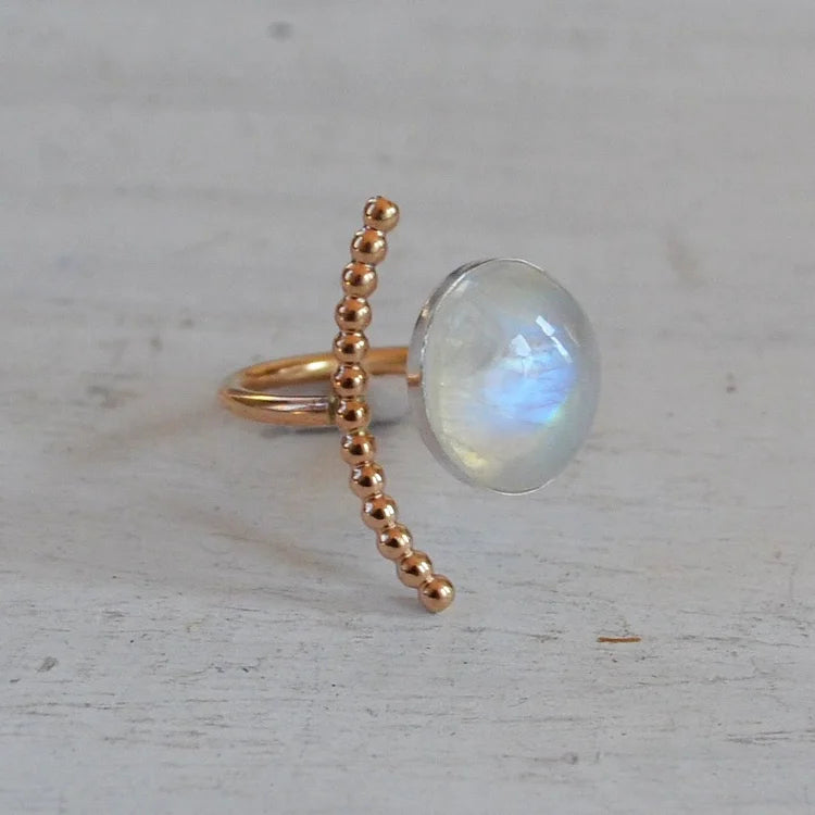 Natural Moonstone Oval Stone Adjustable Ring