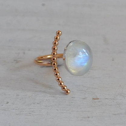 Natural Moonstone Oval Stone Adjustable Ring