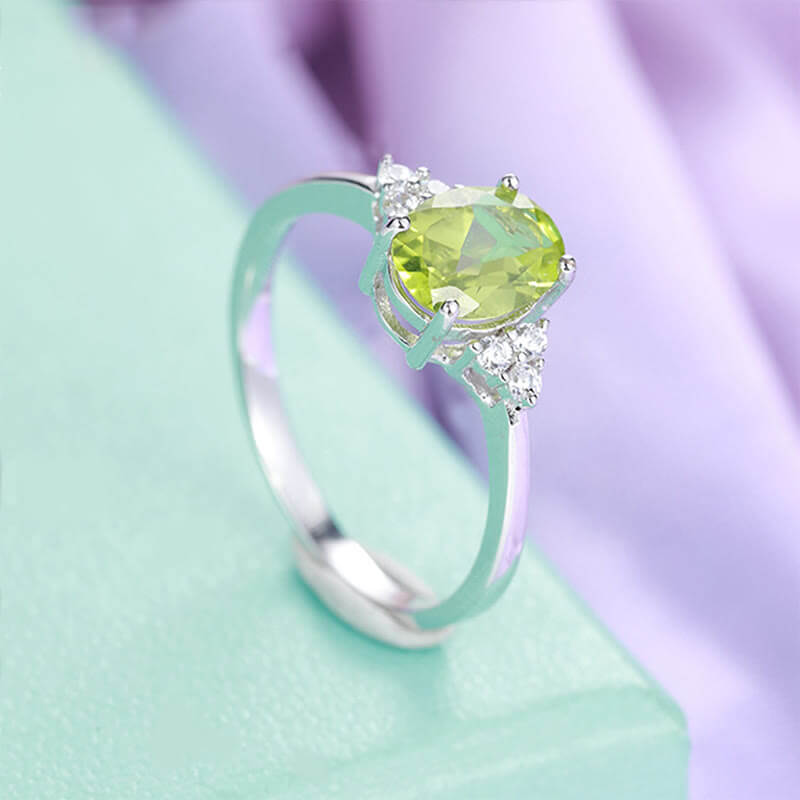 Natural Peridot Four Prong Adjustable Ring