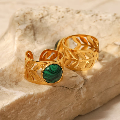 French Vintage Natural Stone Hollow Leaf Ring