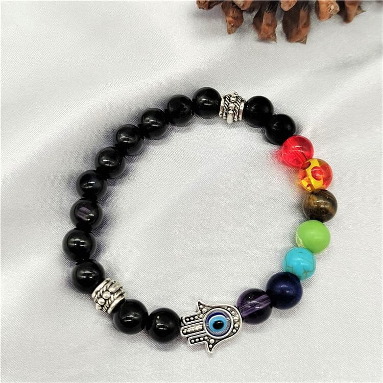 Colorful Chakra Evil Eye Hamsa Beaded Bracelet