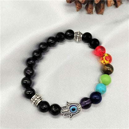 Colorful Chakra Evil Eye Hamsa Beaded Bracelet