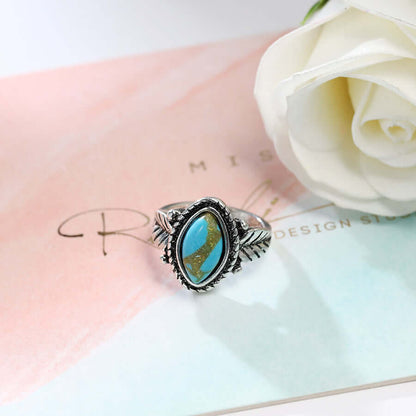 Leaf Shape Silver Turquoise Ring