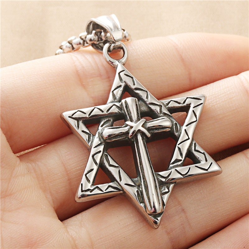 Six Pointed Star Cross Retro Trendy Men's Pendant