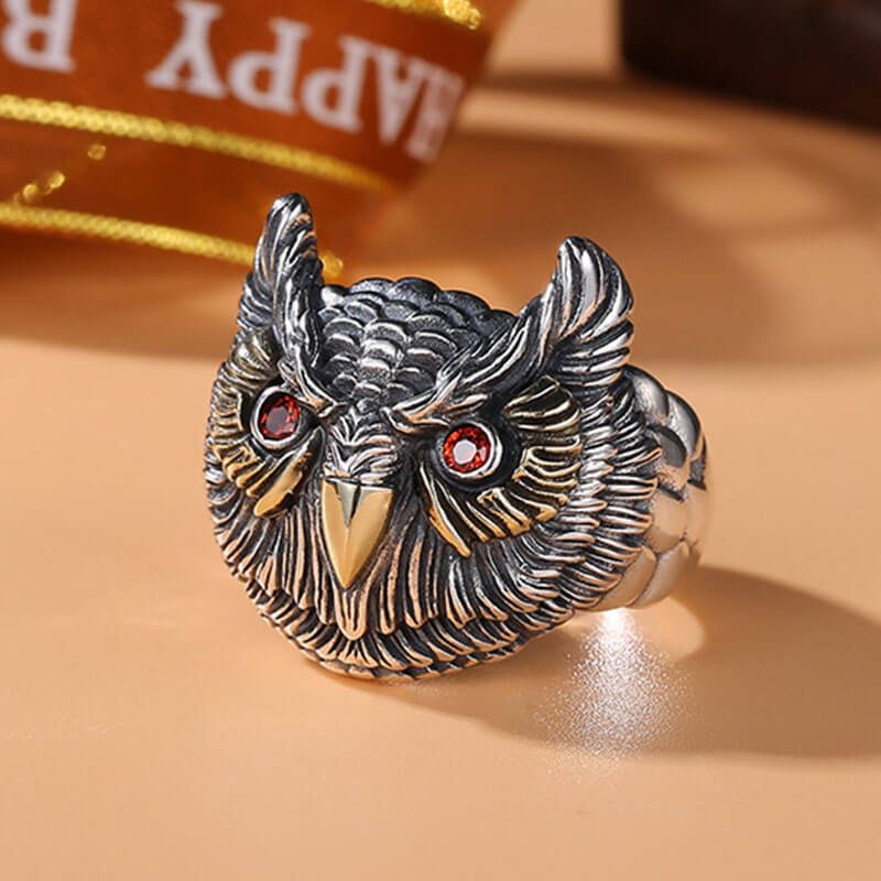 Ruby Gem Owl Shape Signet Ring