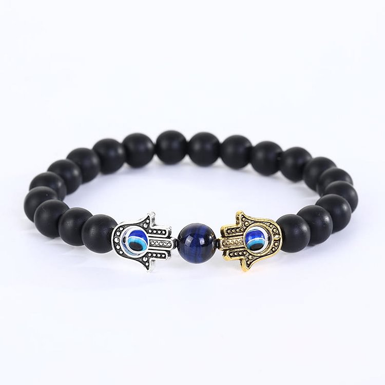 Crystal Stone Beaded Evil Eye Hamsa Bracelet