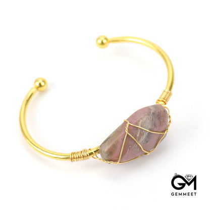 Golden Copper Wire Crystal Hexahedron Bracelet