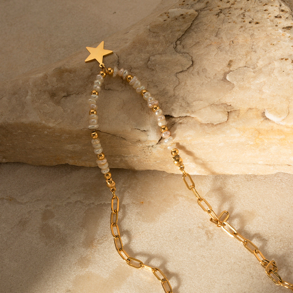 18K Gold Stainless Star Pearl Necklace