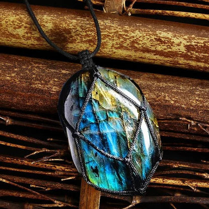 Wrapped Dragons Heart Natural Labradorite Stone Necklace