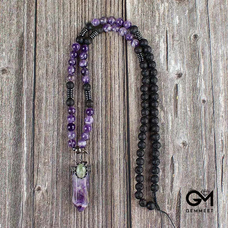 Crystal Hexagon Prism Pendant Mala Necklace