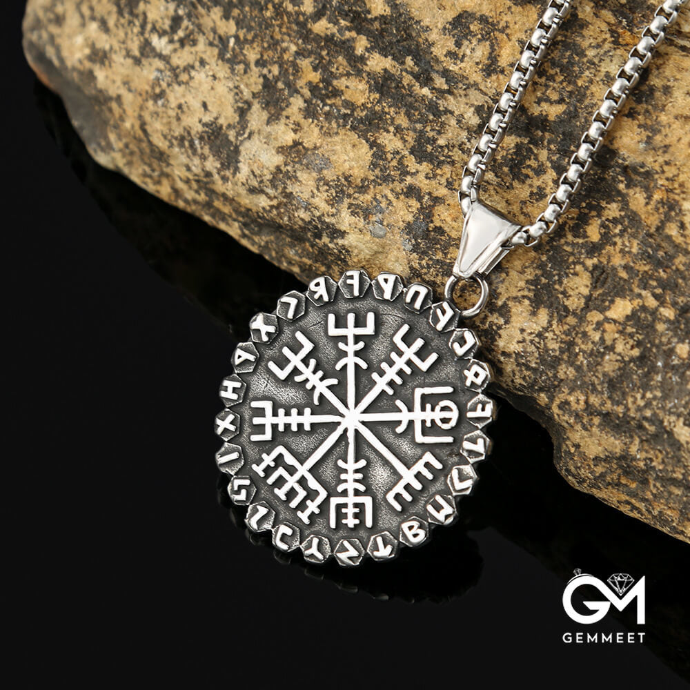 Stainless Steel Viking Compass Rune Vintage Necklace