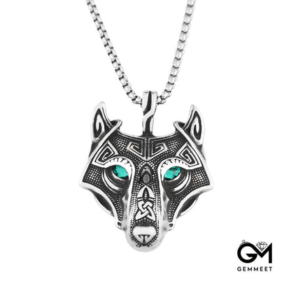 Zircon Eye Wolf Head Stainless Steel Necklace