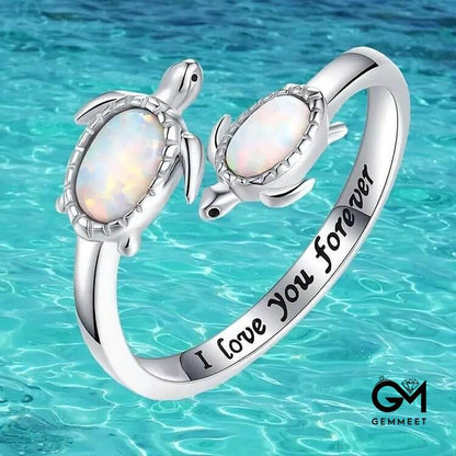 "I love you forever" Two Turtles Plated Opal Ring