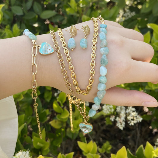 Bohemia Amazonite Stone Bracelet Necklace Earrings