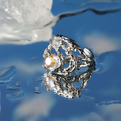 Irregular Branch Pattern Moonstone Ring