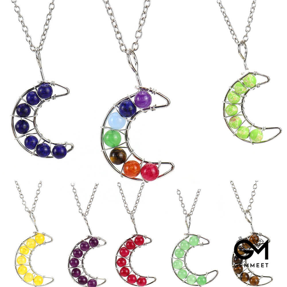 Crystal Multicolor Bead Moon Necklace