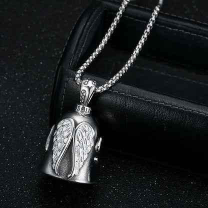 New Motorcycle Style Jewelry Titanium Steel Retro Polished Angel White Wings Lucky Exorcist Bell Pendant