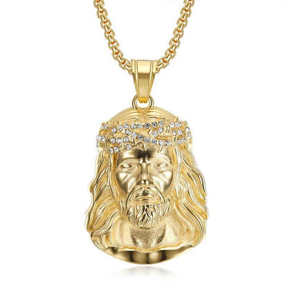 New Hip-hop HIPHOP Jewelry Titanium Steel Vacuum Gold-plated Inlaid Synthetic Cubic Zirconia Pendant