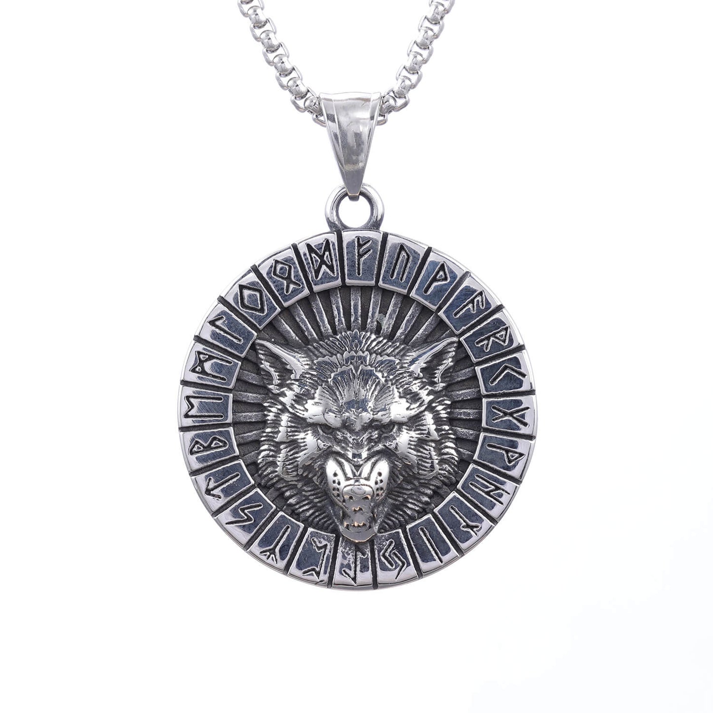 Round Wolf Pendant Necklace