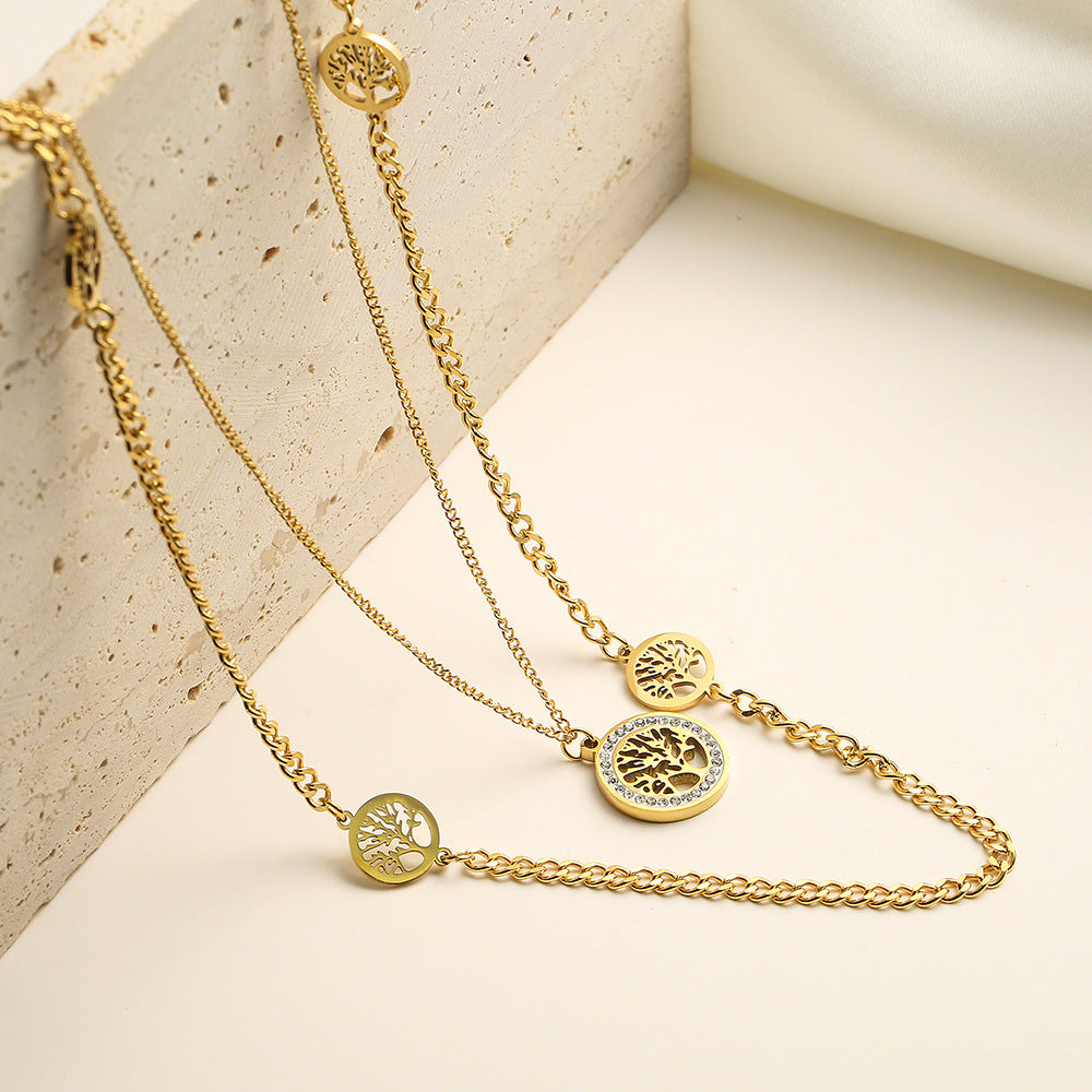 Hollow Life of Tree Halo Pendants Style Chain Necklace