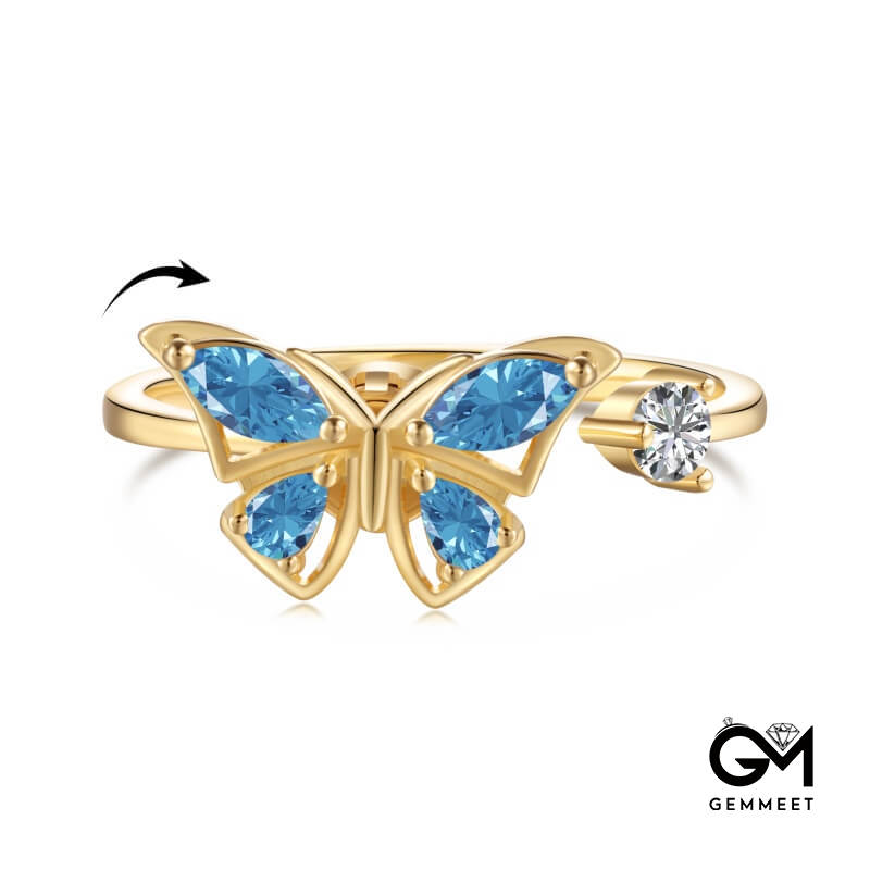 S925 Sterling Silver Blue Butterfly Zircon Ring