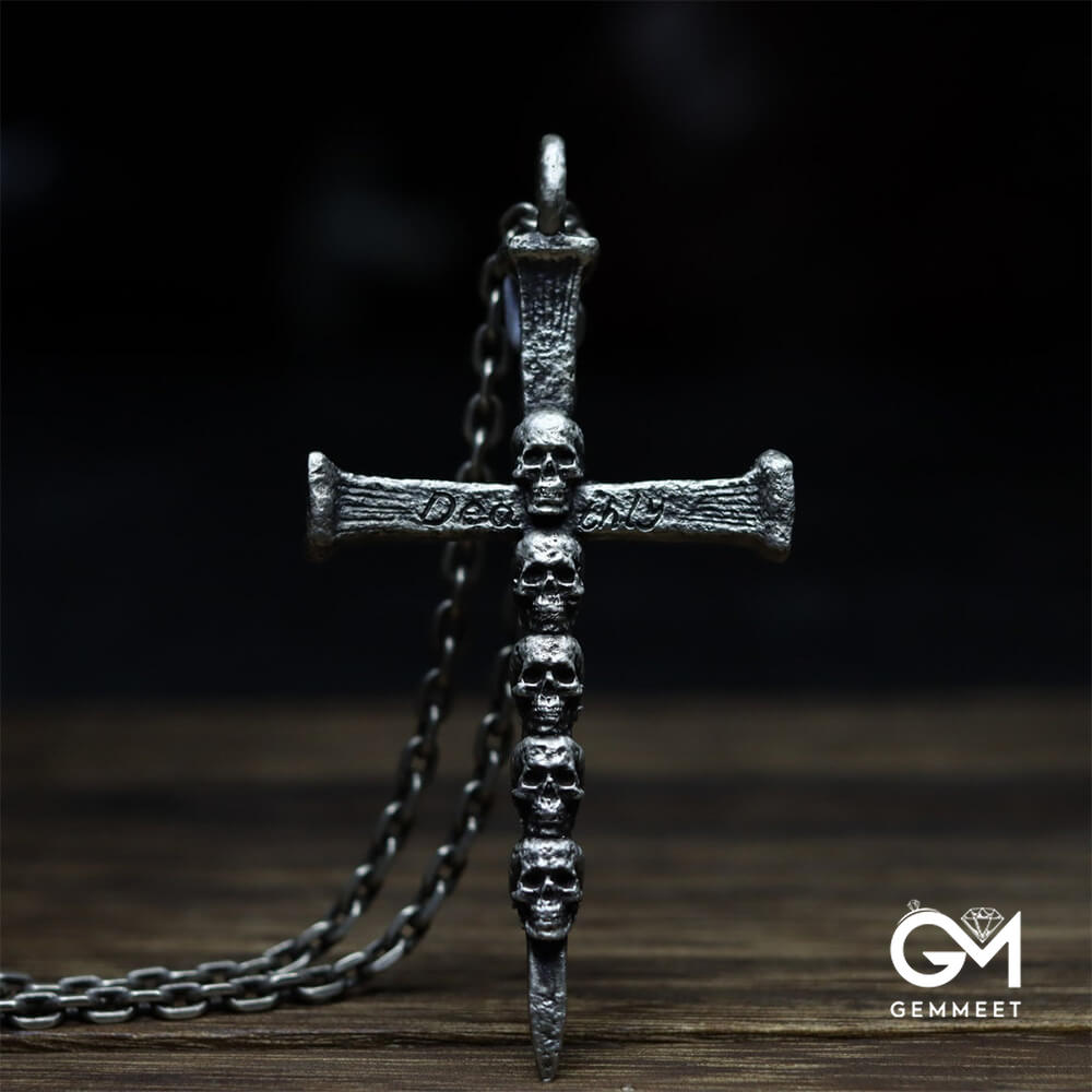 Punk Skull Nail Cross Pendant Necklace