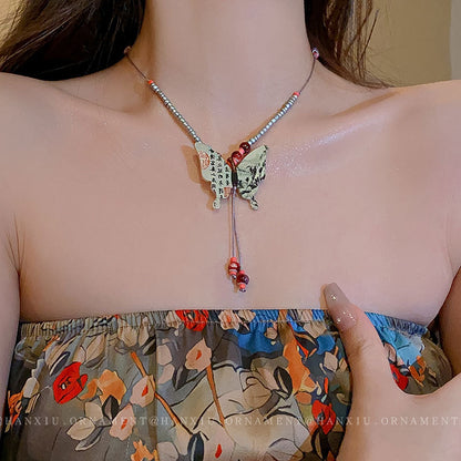 Woven Rope Butterfly Ceramic Necklace